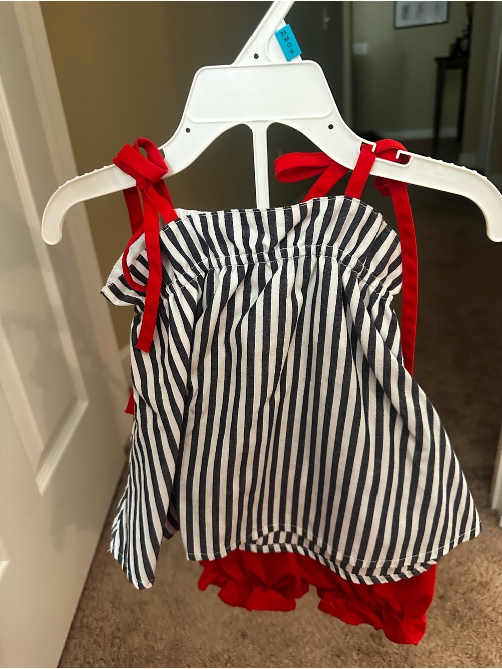 The Beaufort Bonnet Company Navy & White Striped Tank with Red Tie Straps